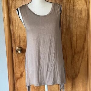 Jodifl Fringe Side Sleeveless Tunic Tank Beige Boho Festival Size Small